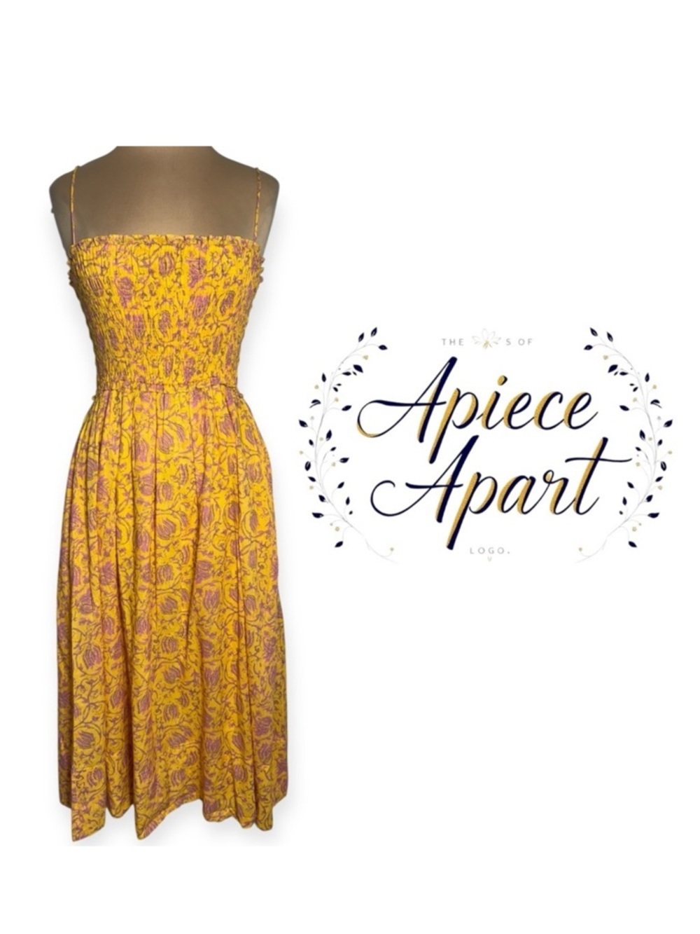 Apiece Apart
Porta Smocked Spaghetti Strap Dress Size Med Sunfaded Floral Yellow